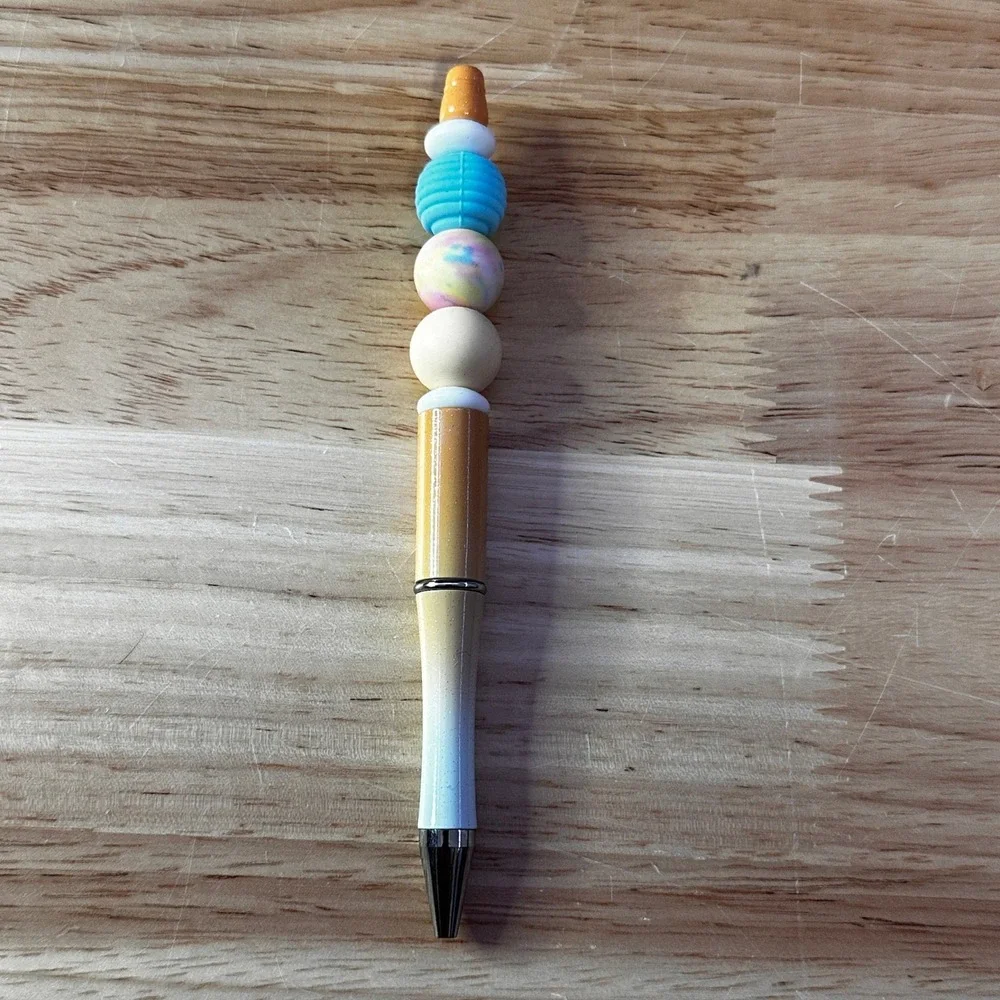 Handmade‎ Beaded Ballpoint Pen Silicone Ombre Yellow Blue Boho Stationery Gift